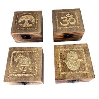 CAJA madera 4 diseños-Acabado quemado oro